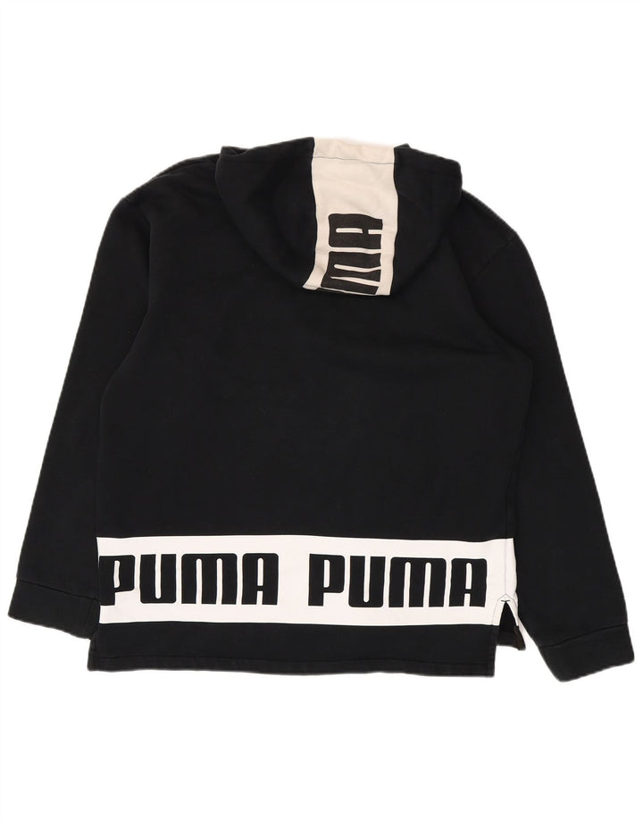 PUMA Womens Graphic Hoodie Jumper UK 14 Medium Black Colourblock