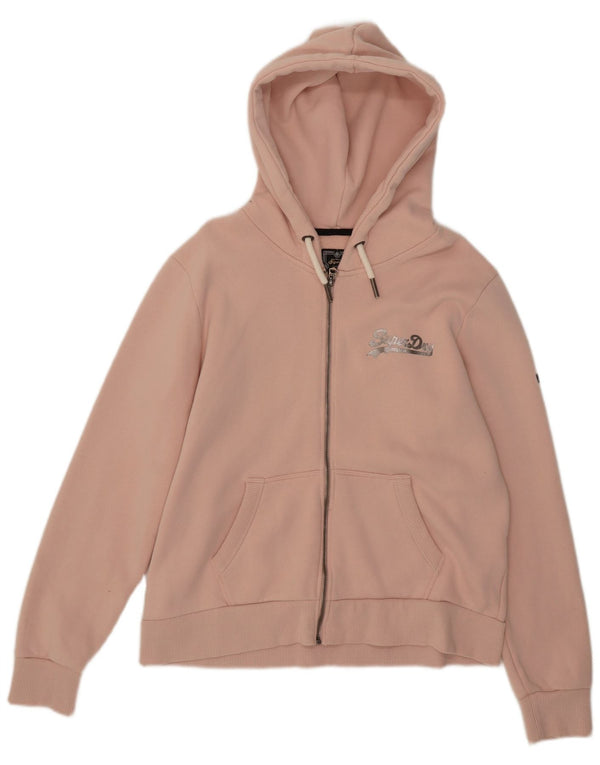 Superdry hættetrøje til kvinder med grafisk lynlås UK 14 Large Pink Bomuld