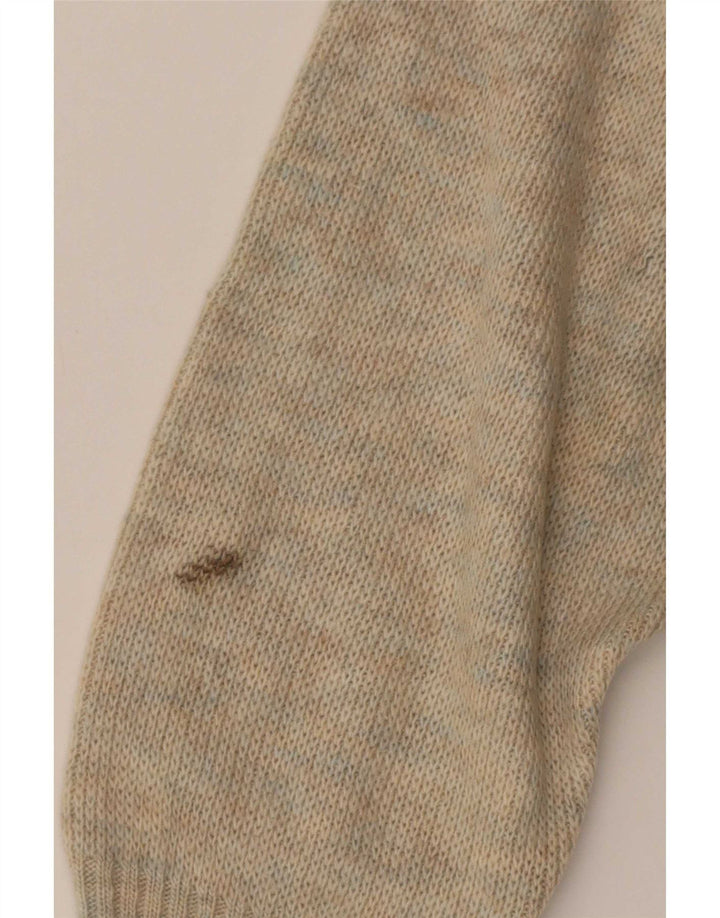 Vintage herre sweater med rund hals XL Beige geometrisk uld