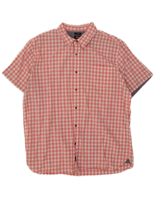 Lee Herre Stretch Kortærmet Regular Fit skjorte 2XL Pink Gingham Cotton