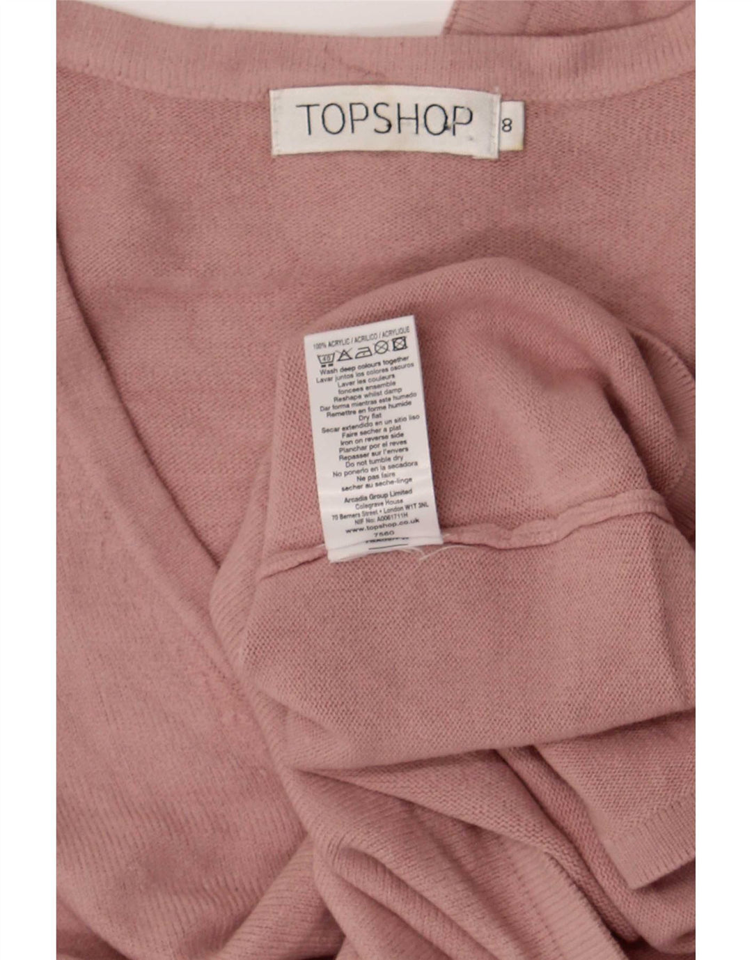 Topshop Dame Top Langærmet UK 8 Lille Pink Akryl