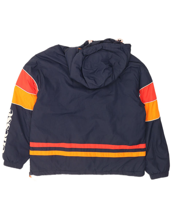 Ellesse Herre Hooded Graphic Anorak Jacket UK 42 XL Navy Blue Colourblock