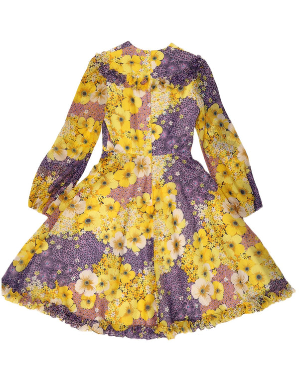 Vintage kvinders flæse front Maxi Dress UK 10 Small Yellow Floral
