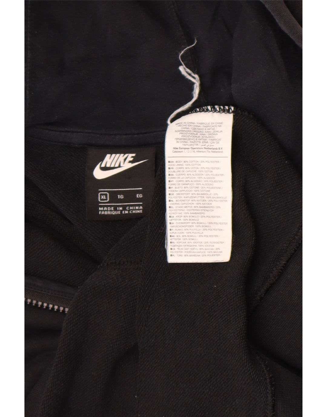 Nike hættetrøje med lynlås til mænd XL sort bomuld