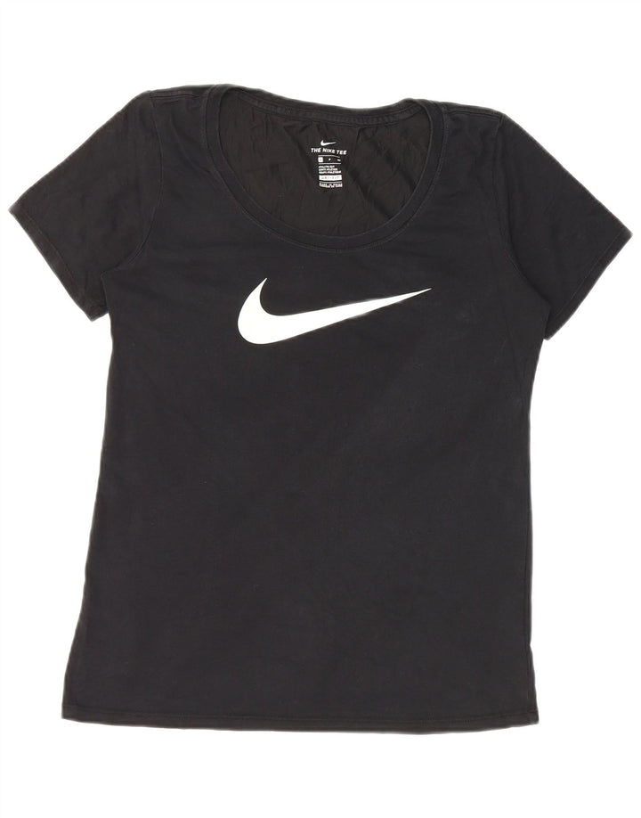 Nike Dame Athletic Cut Grafisk T-Shirt Top UK 10 Small Black Bomuld