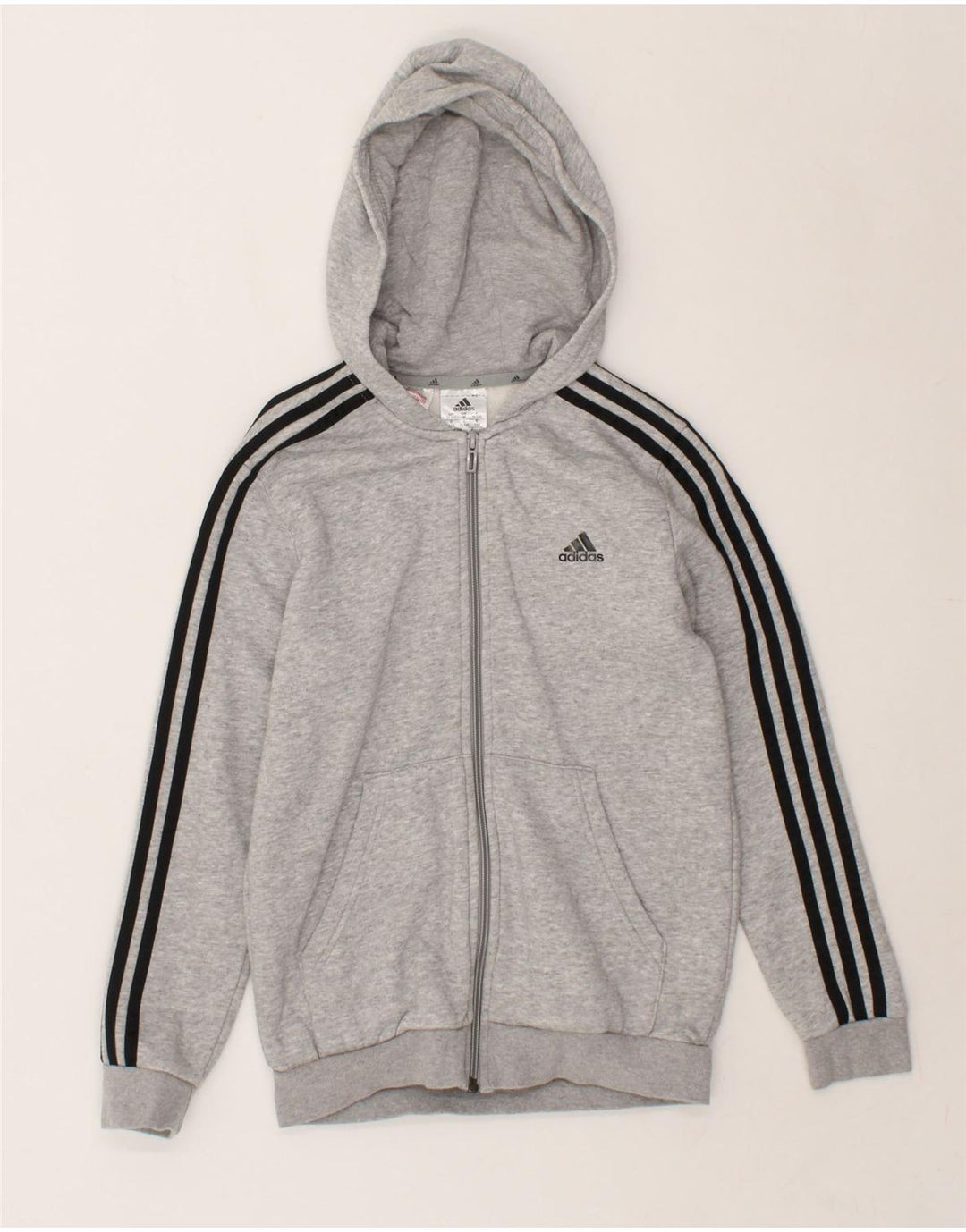 ADIDAS Boys Zip Hoodie Sweater 11-12 Years Grey Vintage Adidas and Second-Hand Adidas from Messina Hembry 