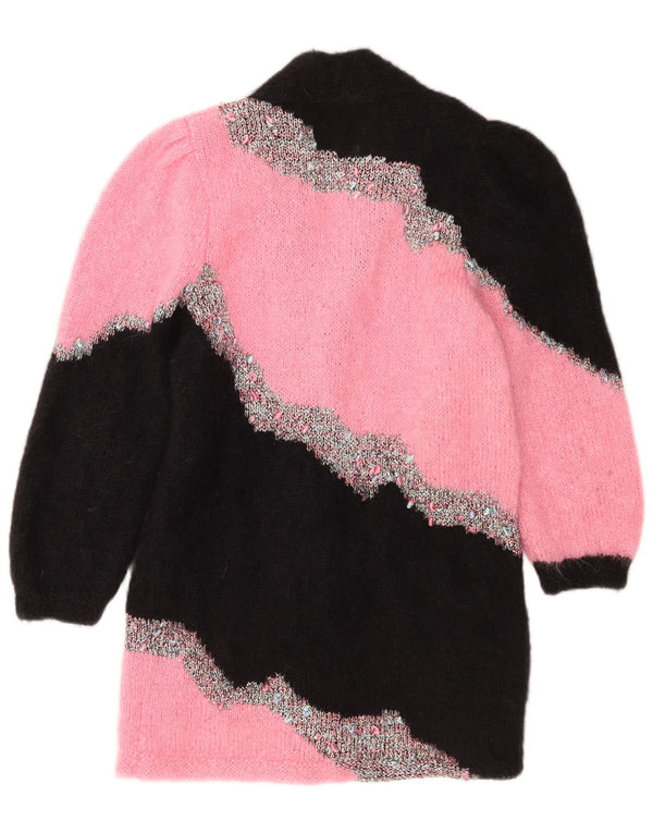 Vintage Dame Longline Cardigan Sweater UK 14 Medium Pink Colourblock