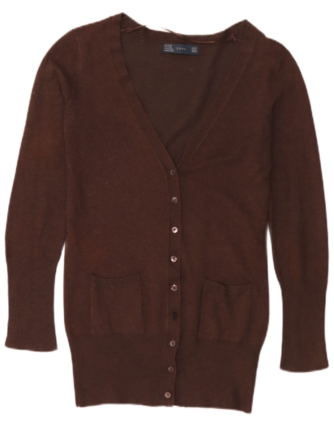 Zara Dame Cardigan Sweater UK 12 Medium Brown Rayon