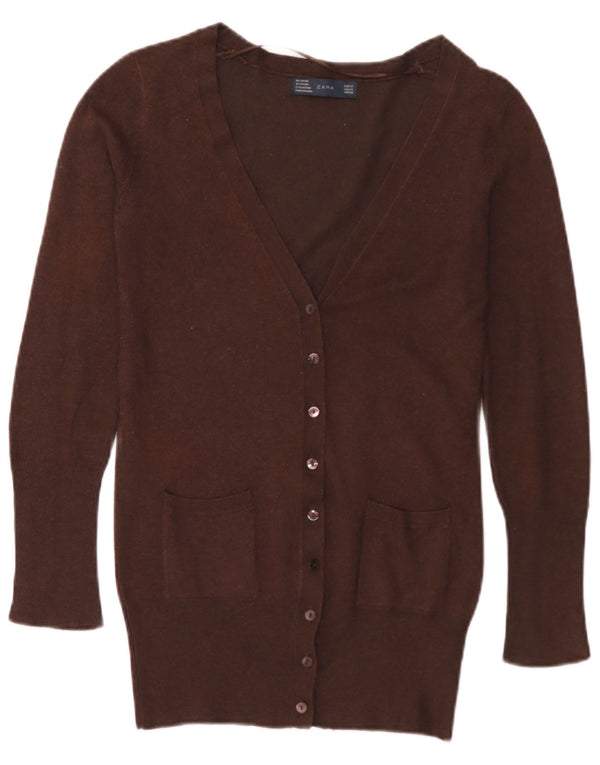 Zara Dame Cardigan Sweater UK 12 Medium Brown Rayon