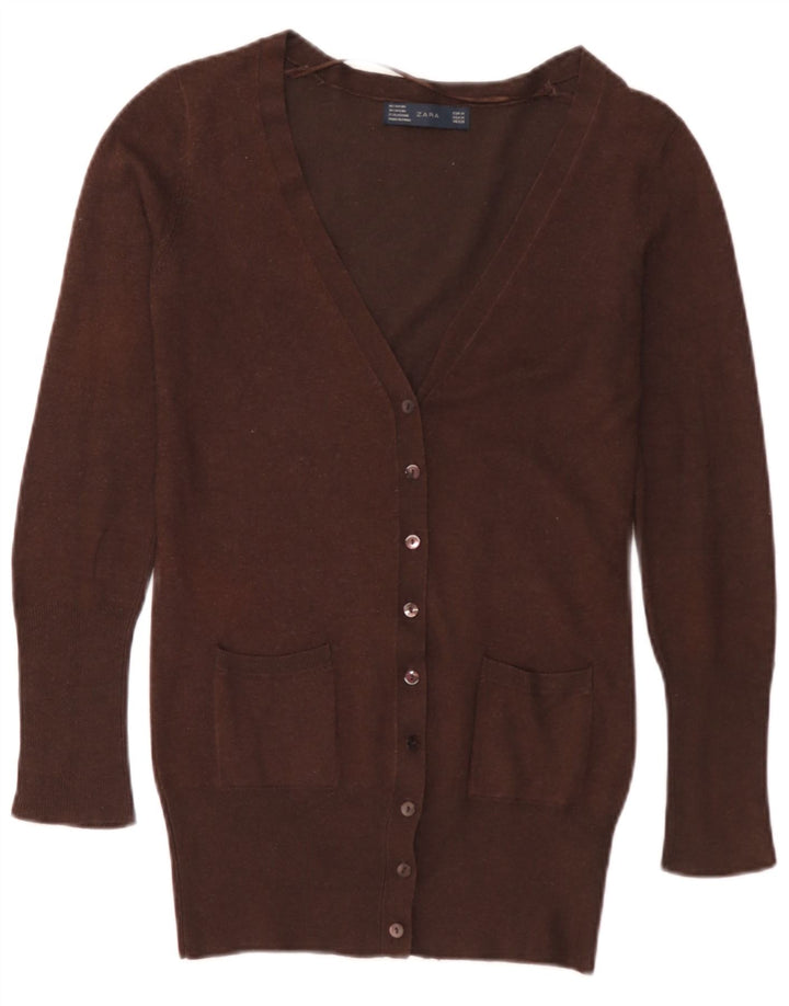 Zara Dame Cardigan Sweater UK 12 Medium Brown Rayon