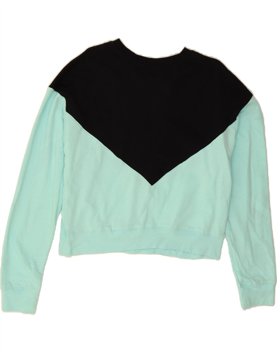 CHAMPION Womens Crop Sweatshirt Jumper UK 16 Large Blue Colourblock Vintage Champion and Second-Hand Champion from Messina Hembry 