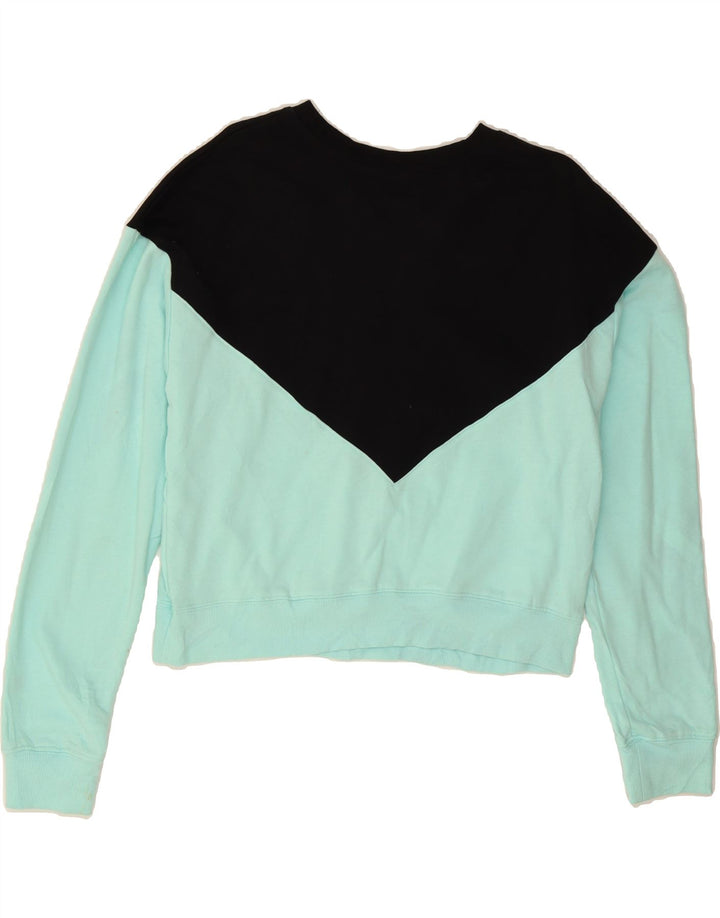 CHAMPION Womens Crop Sweatshirt Jumper UK 16 Large Blue Colourblock Vintage Champion and Second-Hand Champion from Messina Hembry 