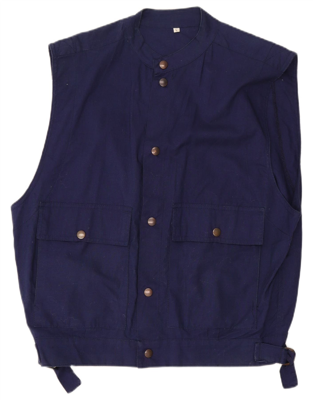 Vintage Herre Gilet UK 40 Large Navy Blue Cotton