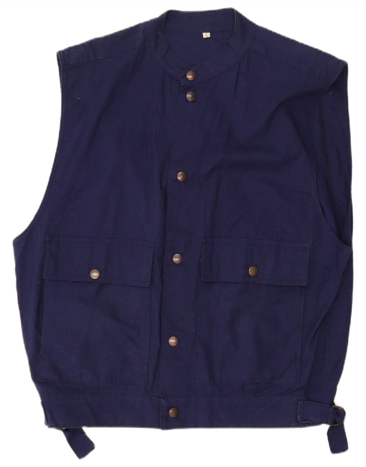 Vintage Herre Gilet UK 40 Large Navy Blue Cotton