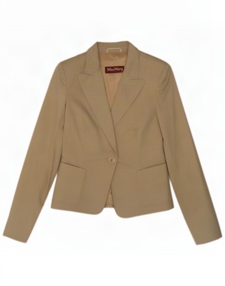 Max Mara Dame 1-knaps blazerjakke UK 12 Medium Beige Bomuld