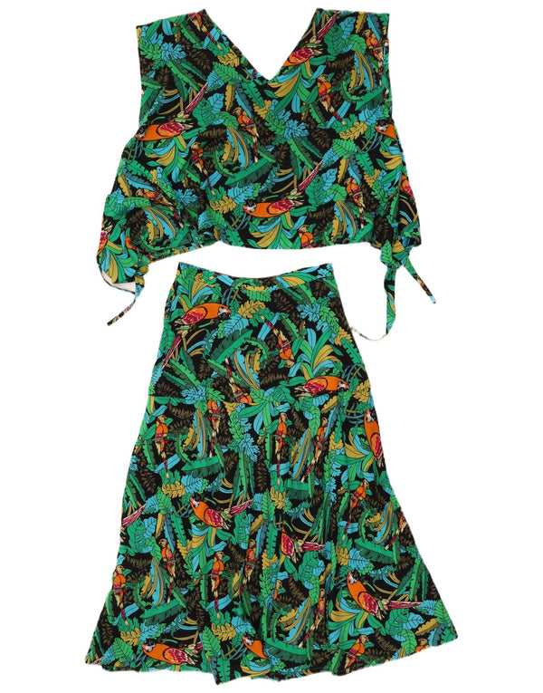 Vintage Kvinders 2-delt nederdel Sæt Medium W26 Grøn Floral Hawaiian