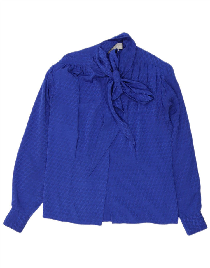 Evan Picone Womens Front Tie Shirt Bluse US 4 Small Blue Houndstooth