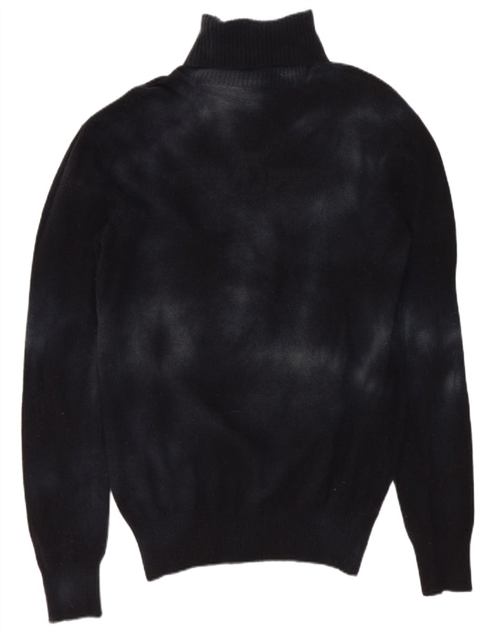 Armani Jeans Dame Roll Neck Jumper Sweater UK 10 Small Navy Blue Tie Dye