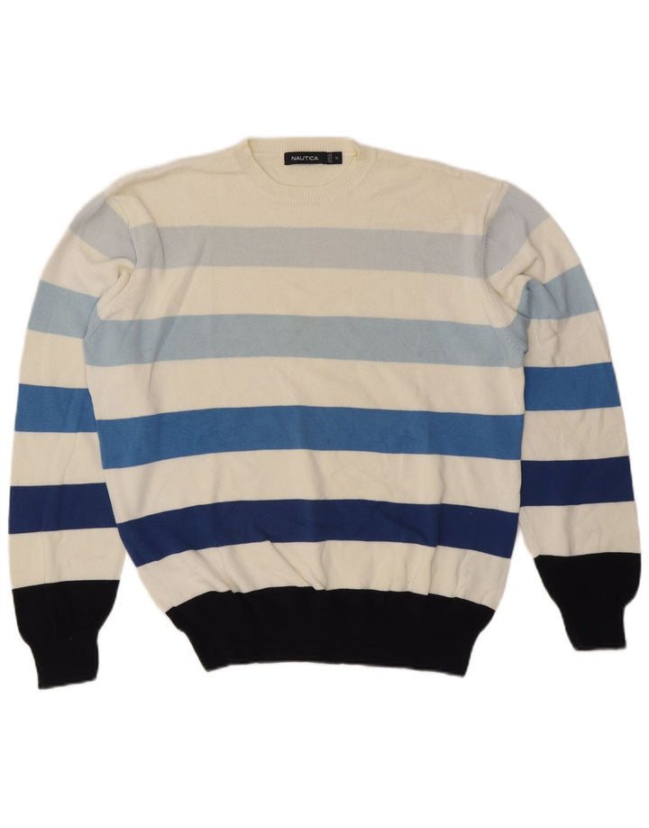 Nautica Herre trøjetrøje med rund hals Medium Off White Stribet bomuld