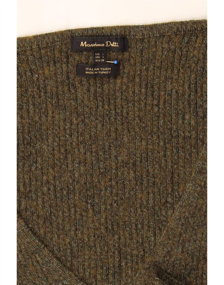 MASSIMO DUTTI Womens Longline V-Neck Jumper Sweater UK 14 Large Green Vintage Massimo Dutti and Second-Hand Massimo Dutti from Messina Hembry 