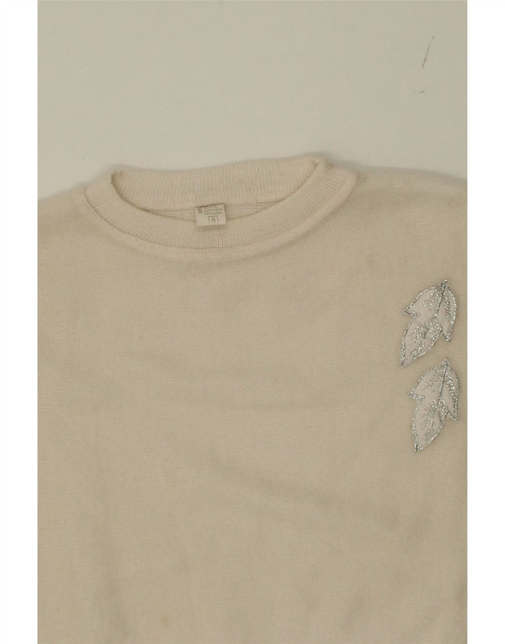 VINTAGE Womens Oversized Boat Neck Jumper Sweater UK 14 Medium Off White Vintage Vintage and Second-Hand Vintage from Messina Hembry 