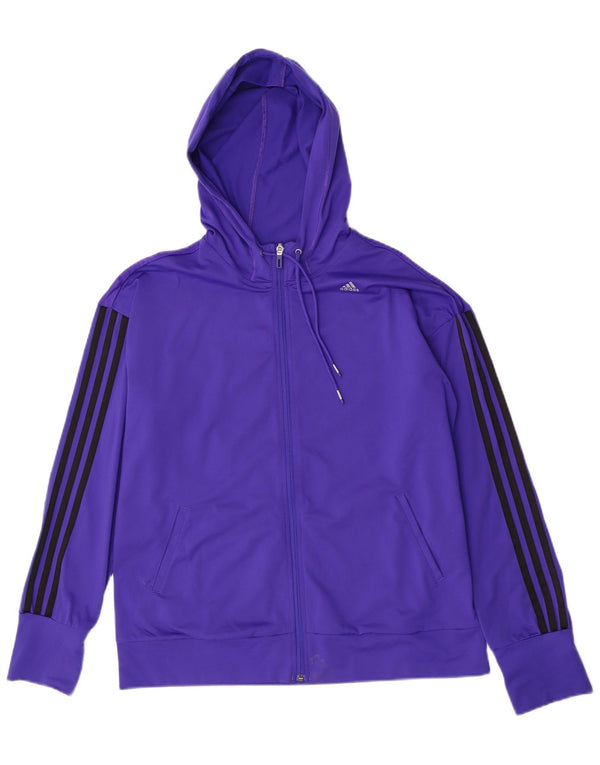 Adidas Dame Climacool Hættetrøje Sweater med lynlås UK 20/22 XL lilla stribet