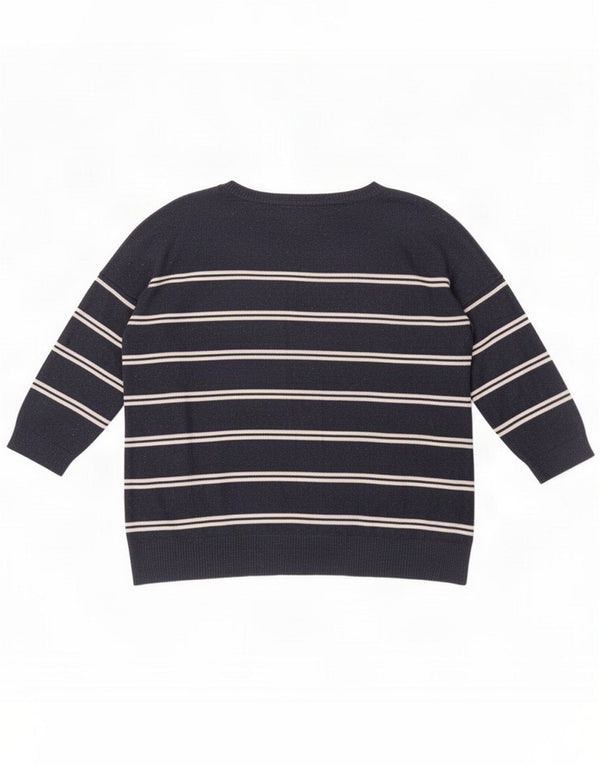 Fat Face Dame 3/4-ærmet cardigan sweater UK 14 Large Navy Blue Striped