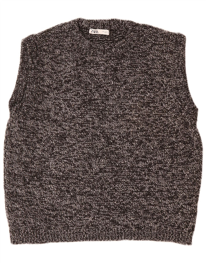 Zara Herre Vest Tank Top Lille Sort Flecked Polyacrylic
