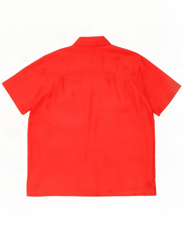 Vintage Womens Short Sleeve Oversized Shirt Blouse UK 10 Small Red Silk