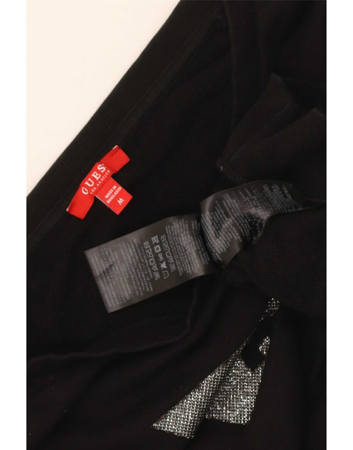 Guess Womens Crop Graphic Sweatshirt Jumper UK 14 Medium Black Bomuld