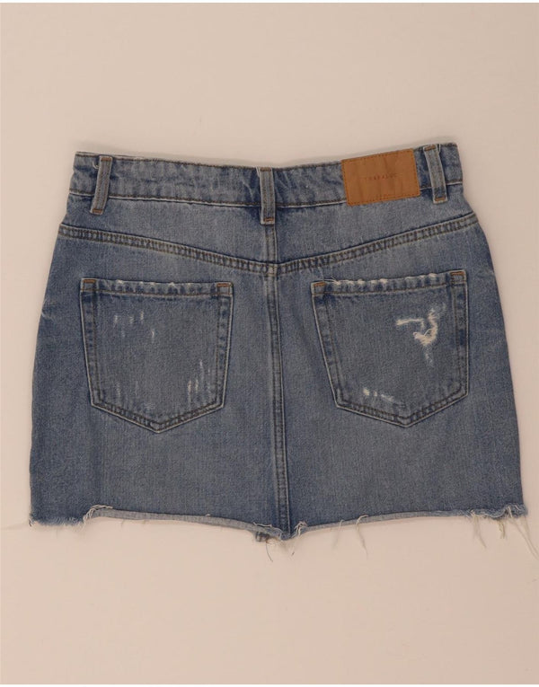 Zara Dame Distressed Mini Denim Nederdel Small W26 Blue