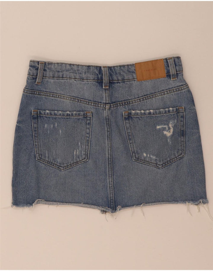 Zara Dame Distressed Mini Denim Nederdel Small W26 Blue