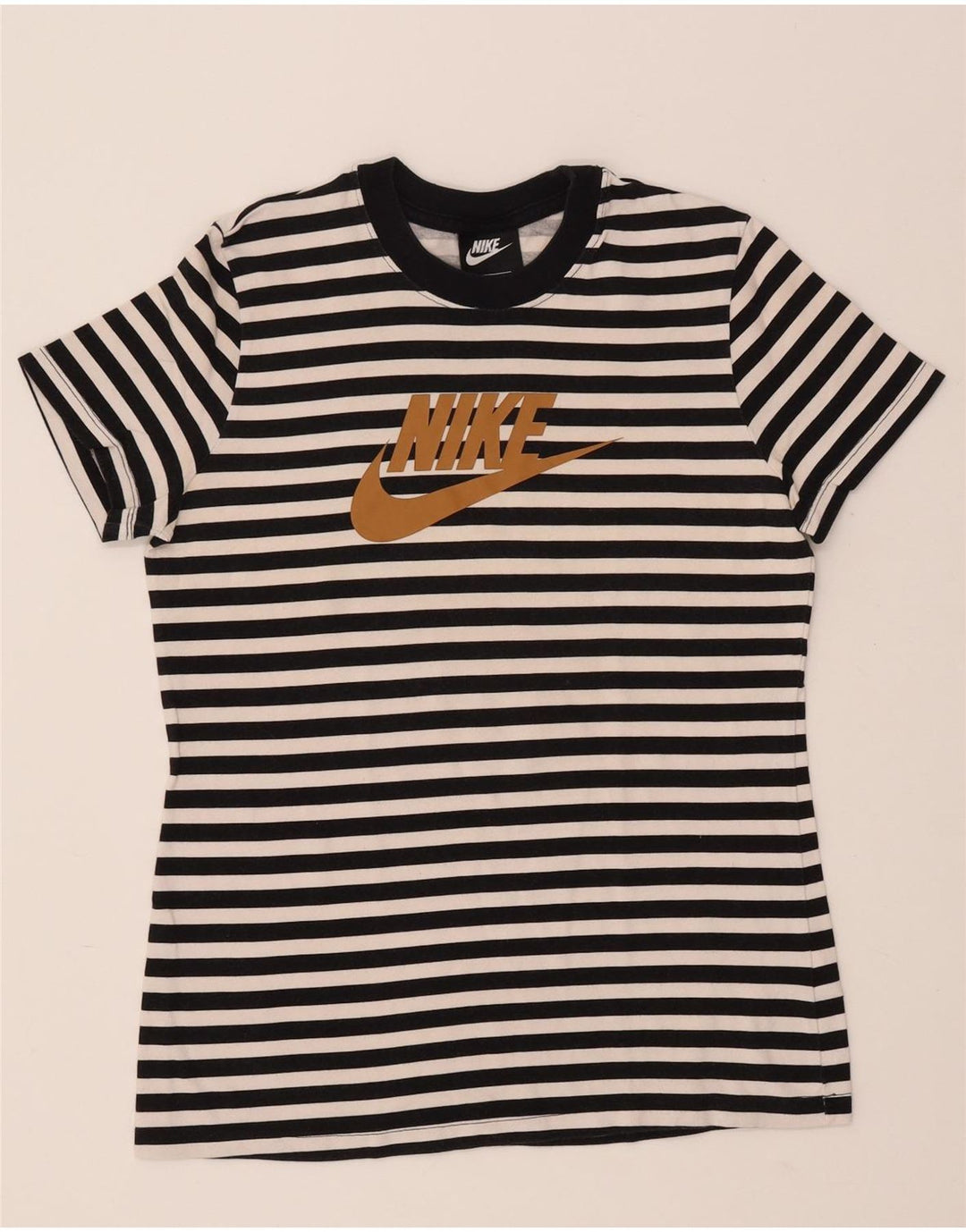NIKE grafisk T-shirt top til kvinder DK 12 Mellem sort stribet bomuld