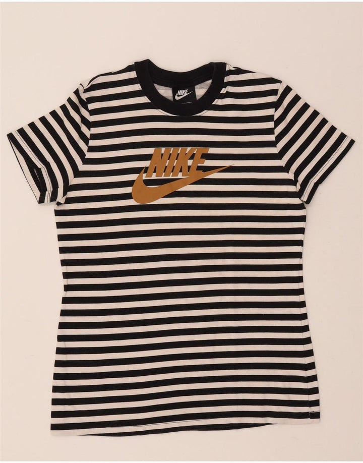 NIKE grafisk T-shirt top til kvinder DK 12 Mellem sort stribet bomuld