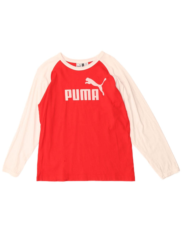 Puma Boys Grafisk Top Langærmet 13-14 år XL Rød Colourblock Bomuld