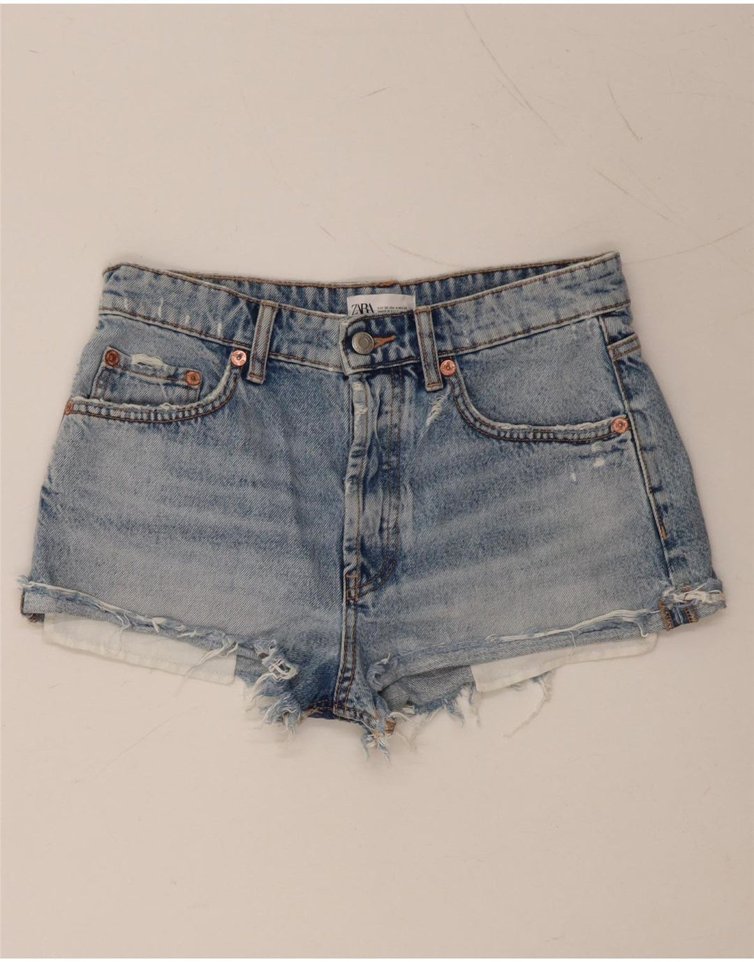 ZARA Distressed denimshorts til kvinder EU 36 XS W26 blå bomuld