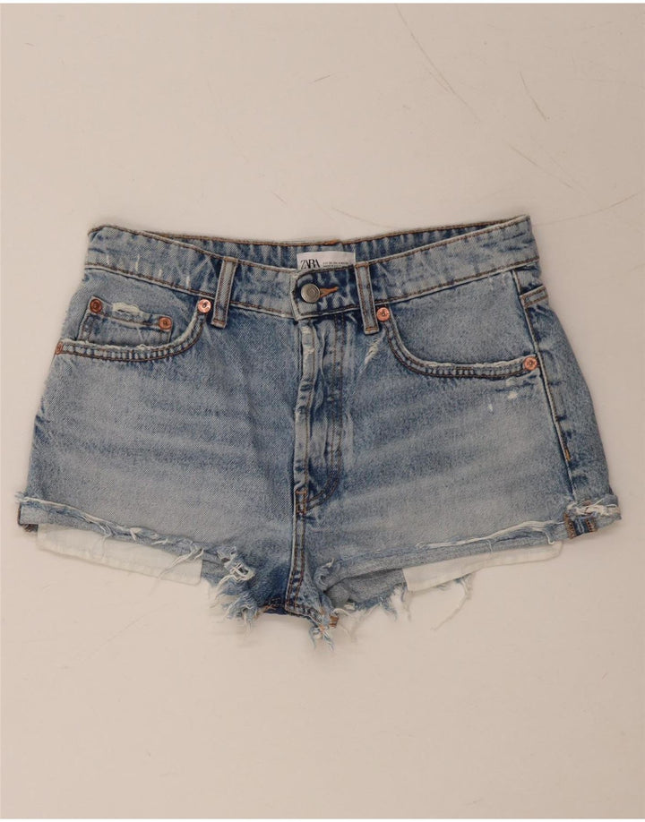 ZARA Distressed denimshorts til kvinder EU 36 XS W26 blå bomuld
