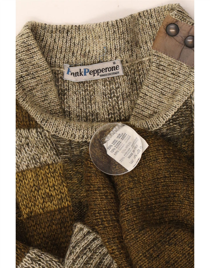 Frank Pepperone Herre Turtle Neck Jumper Sweater XL Khaki Stribet Uld