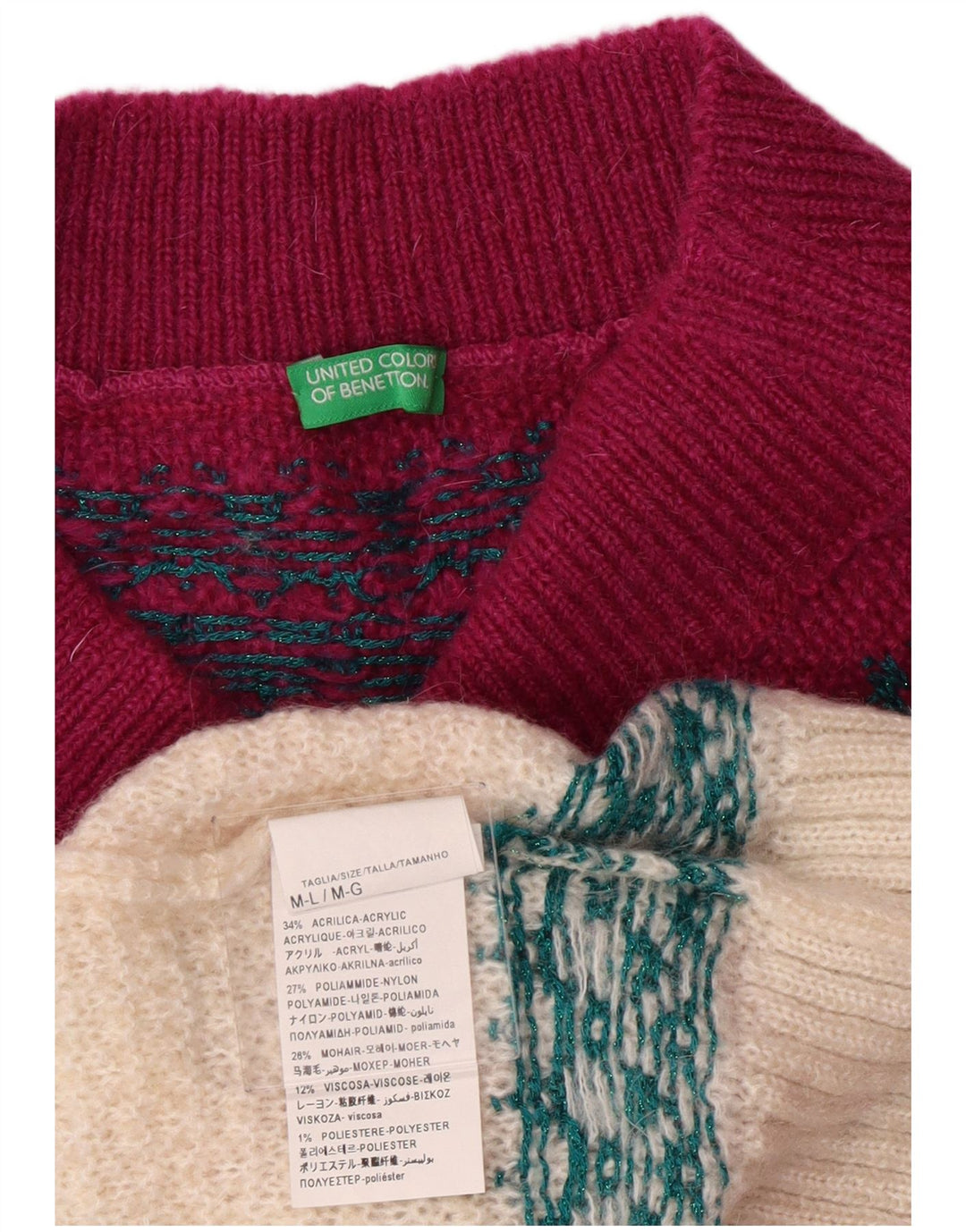 Benetton Dame Turtle Neck Jumper Sweater UK 14 Medium Burgundy Akryl