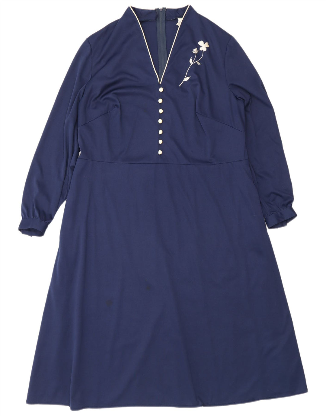 Vintage langærmet maxikjole til kvinder IT 50 XL marineblå polyester