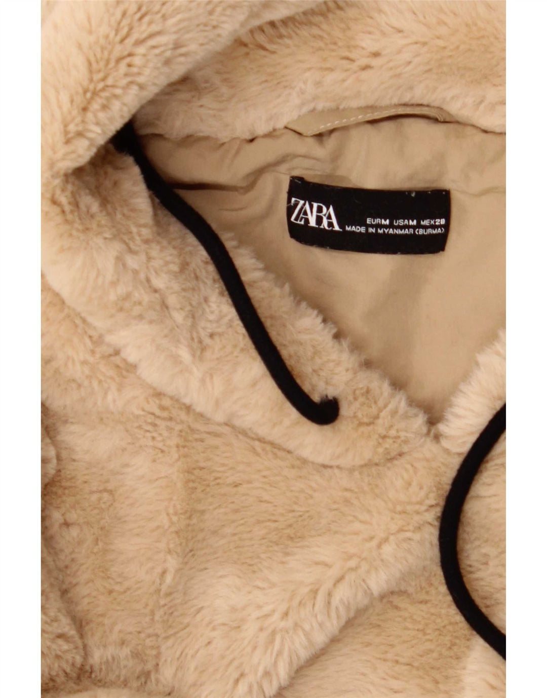 Zara Dame Teddy Bear Oversized Hoodie Jumper UK 14 Medium Beige Polyester