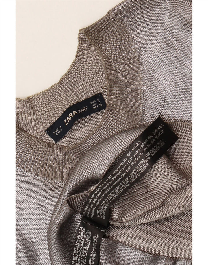 Zara Dametop Langærmet UK 8 Lille Grå Viscose