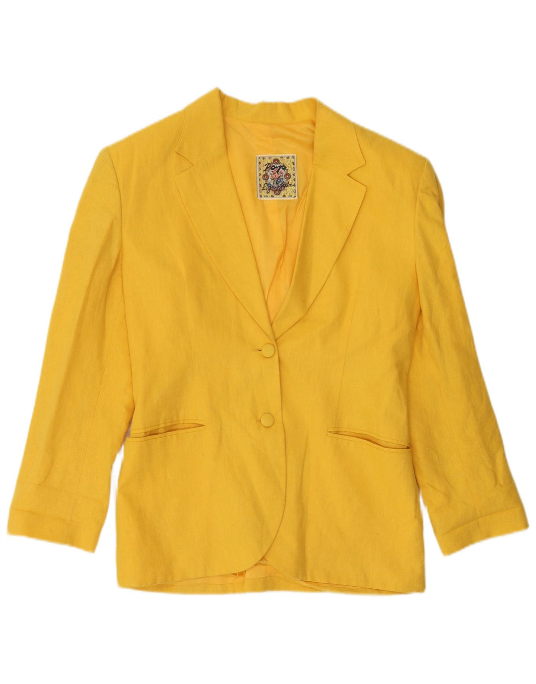 POP 84 Dame 2 Button Blazer Jacket UK 12 Medium Yellow Linen