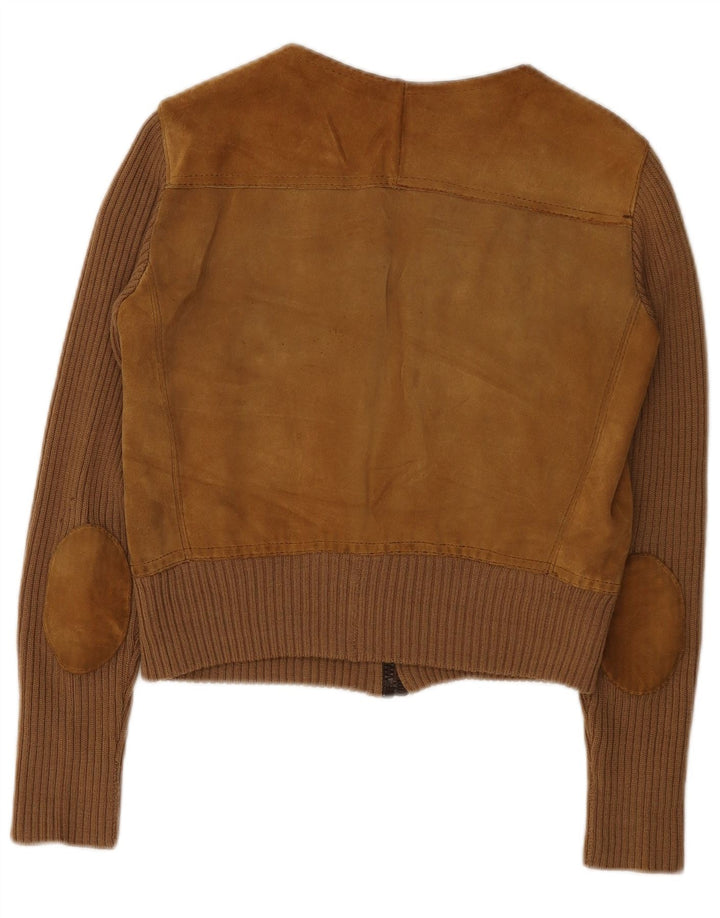 Vintage Dame Crop Ruskindsjakke UK 14 Medium Brown