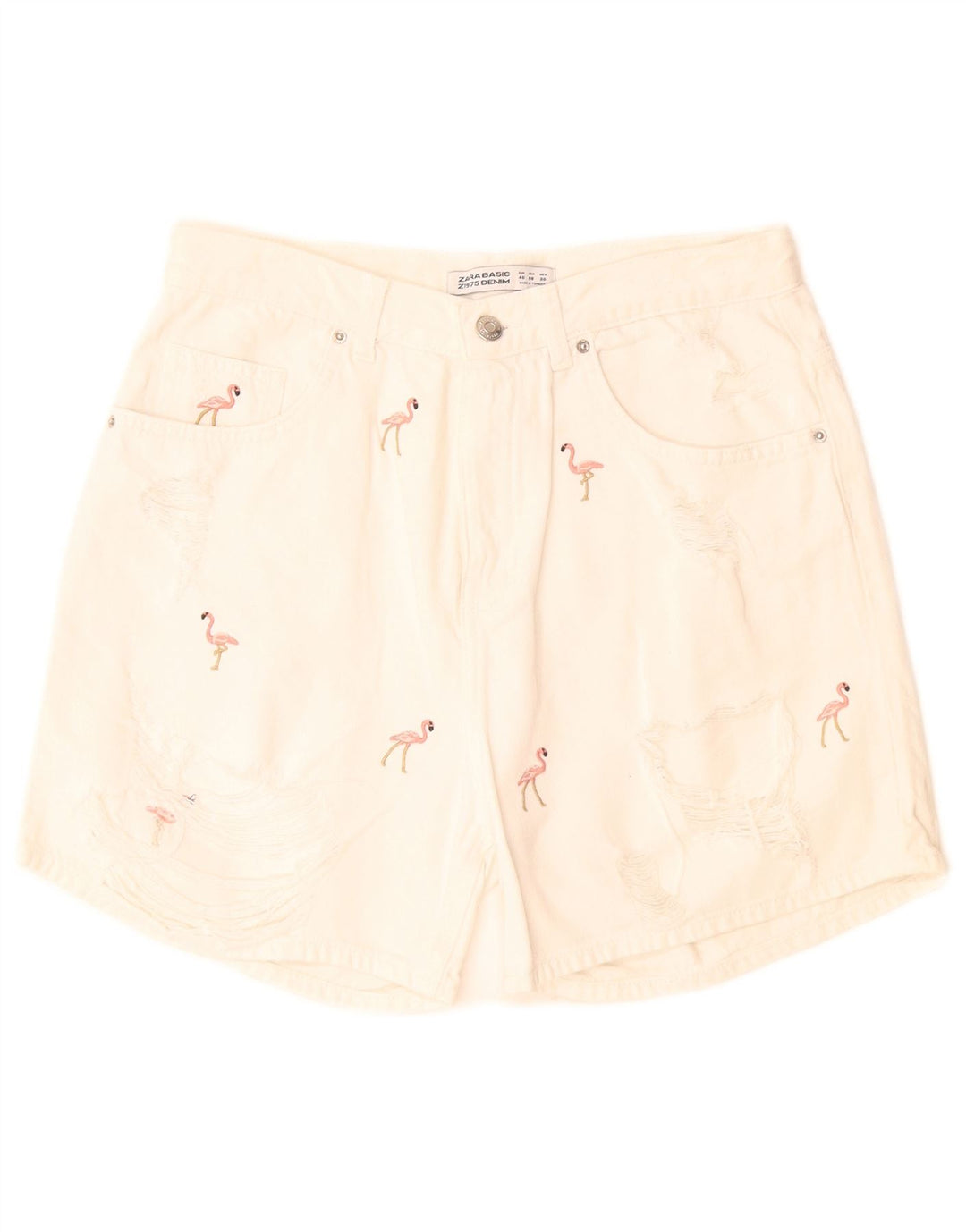 Zara denimshorts med abstrakt mønster til kvinder EU 40 Medium W28 Off White