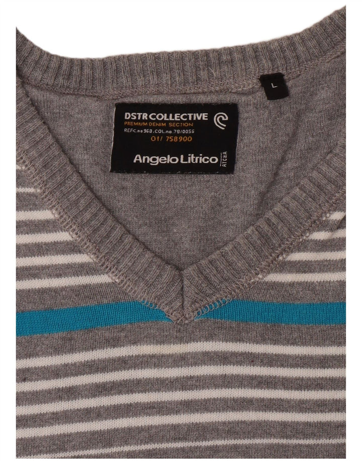 ANGELO LITRICO Herre V-hals sweater Stor Grå Stribet