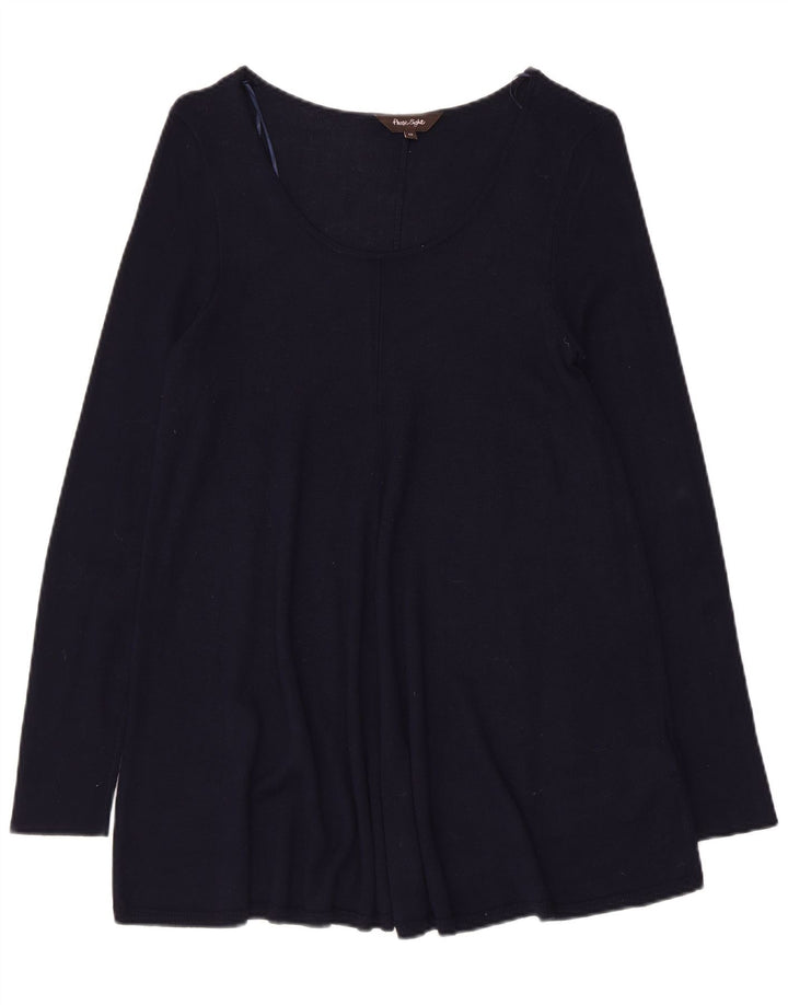 FASE otte Dame Langærmet Bluse Top UK 12 Medium Navy Blue Viscose