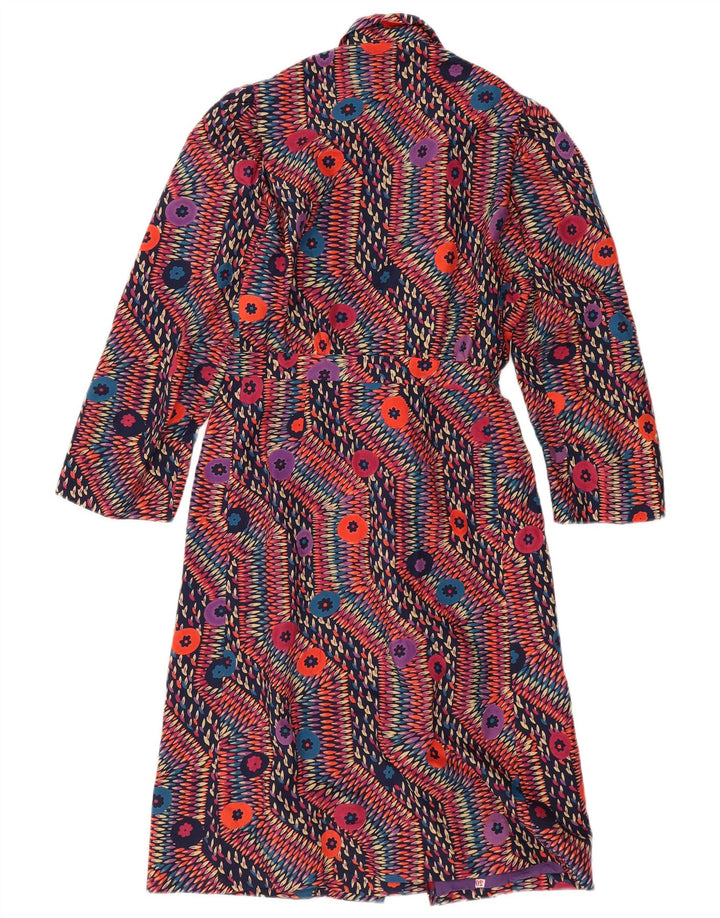 Vintage kvinders langærmet slå-om-kjole UK 12 Medium Multicolored Geometric
