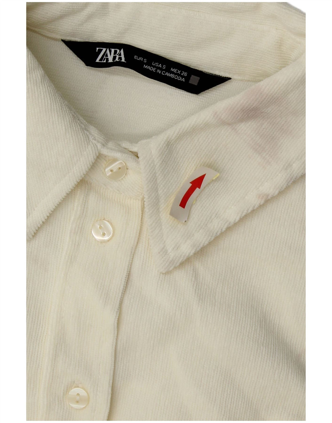 Zara Dame Oversized Corduroy Shirt UK 10 Small Off White Polyester