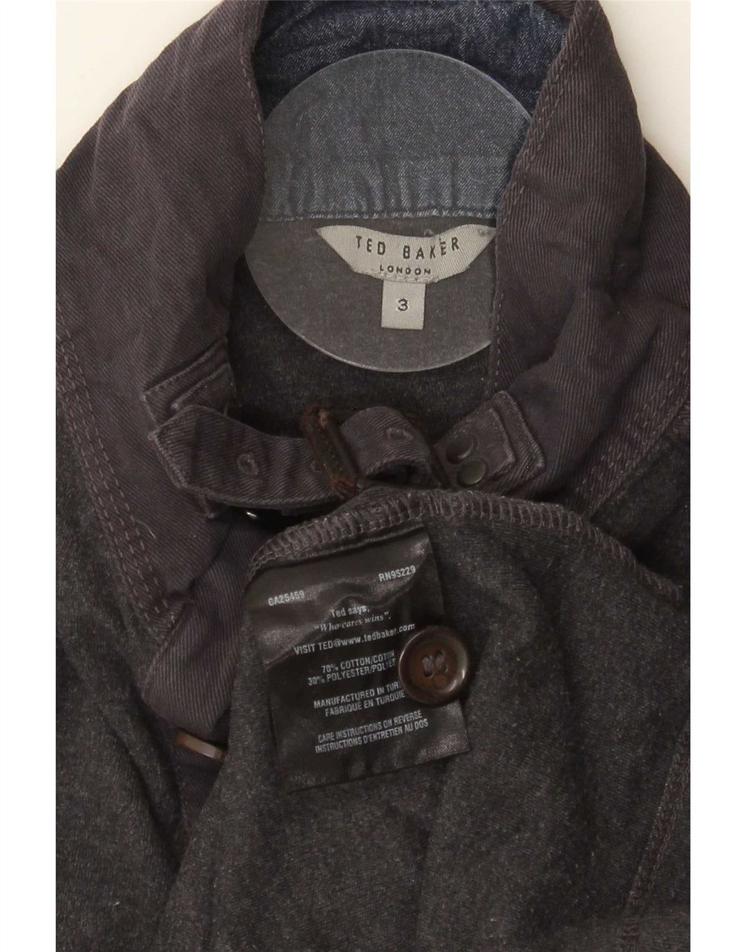Ted Baker Herre Button Neck Sweater Størrelse 3 Medium Grey Cotton